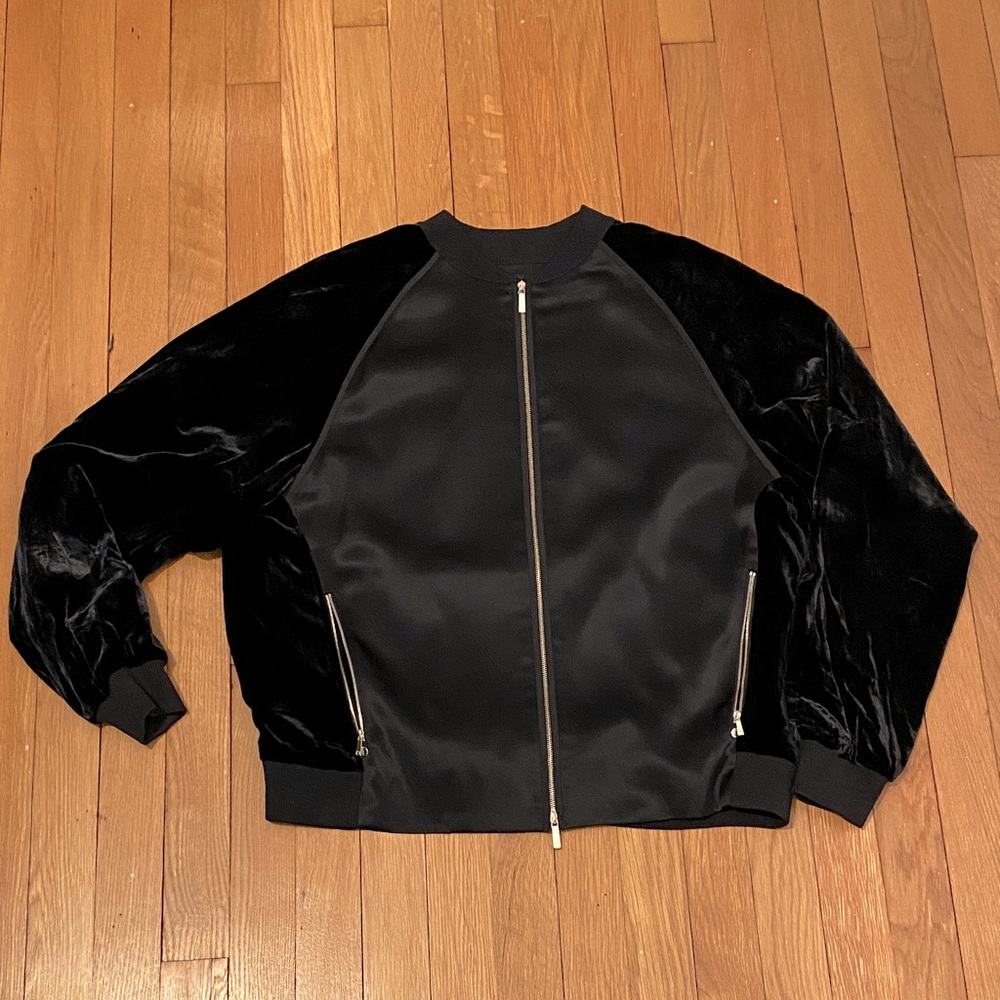 LAFAYETTE 148 New York Black Velvet/Silk Bomber Jacket Sz M